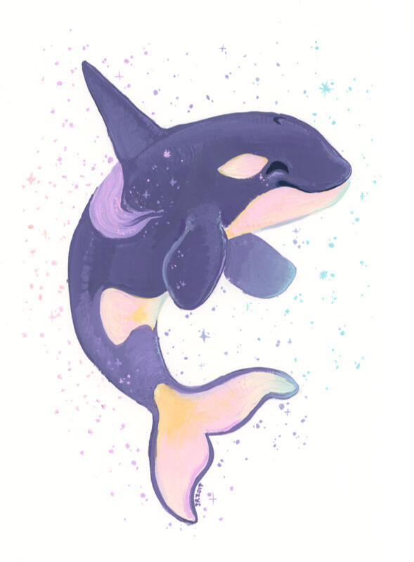 "Dawn Orca," gouache on bristol press. Original work.